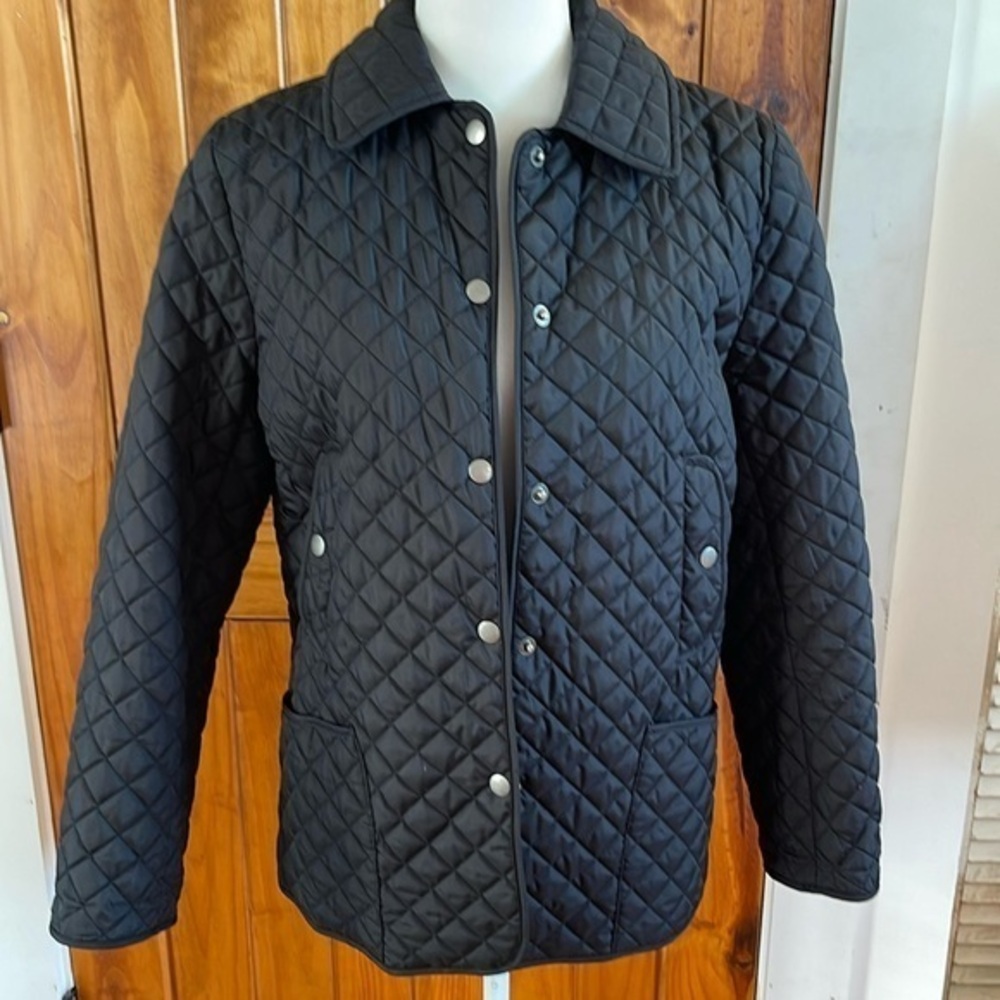 Charter Club Black Quilted Jacket Snap Front Small Lightweight